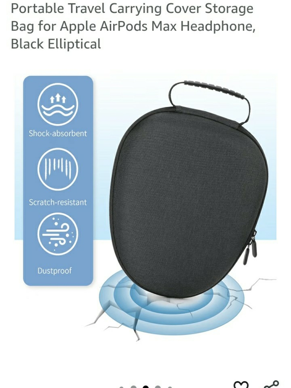Black Elliptical Travel Carrying Case for AirPods Max